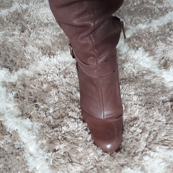 Nine West Vintage Block Heel Knee High Brown Genuine Leather Boots - Picture 3 of 6